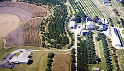 An aerial view of Flinchbaugh's Orchard & Farm Market in 2006